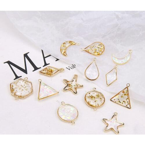 6pcs Simple Korean Girl Geometry Earrings Women Alloy Moon Drop Love Star Embedded Shell Gold Foil Material Diy Handmade Jewelry