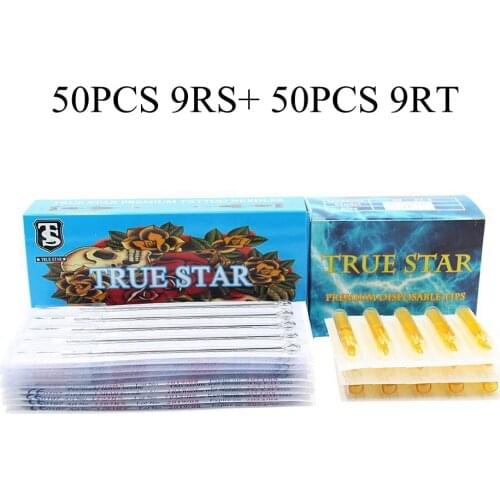 9RS+9RT) 50pcs True star tattoo needles & 50pcs tattoo tips for maquiagem profissional completa tattoo machine free shipping