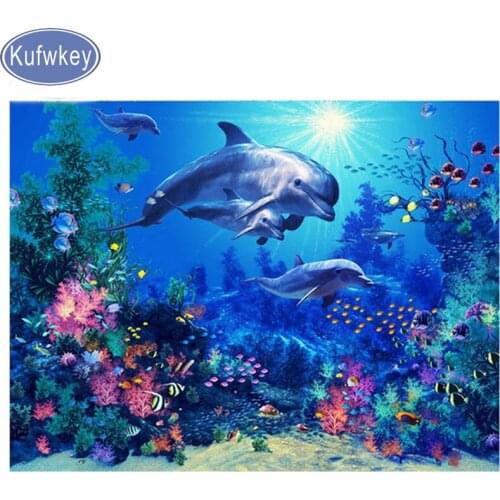 Diamond Painting Dolphin,3d pictures,square Rhinestone DIY Diamond Embroidery mosaic animal Cross Stitch puzzle stickers,decor