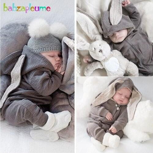 Babzapleume Spring Fall Unisex Baby Clothes Cartoon Cute Long Sleeve Hooded Cotton Zipper Girls Boys Rompers Jumpsuit BC1025-1