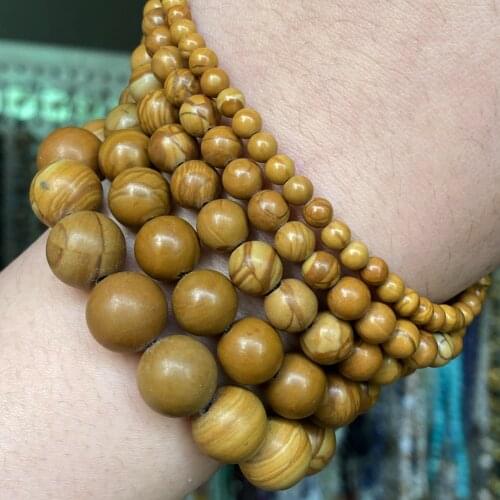 Natural Yellow Wood Jaspers Stone Beads Round For Jewelry Making Diy Bracelet Charm Accessories 4-12mm 15