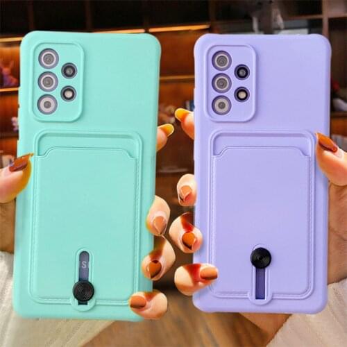 Candy Color Pushable Card Slot Wallet Case For Samsung A52 A72 A32 4G A51 S21 Ultra S20 FE Shockproof Soft Silicone Pocket Cover