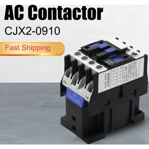CJX2-0910 LC1-D0910 AC Contactor 9A 3 Phase 3-Pole 380V 220V 110V 36V 24V 50/60Hz Din Rail Mounted 3P+1NO Normal Open