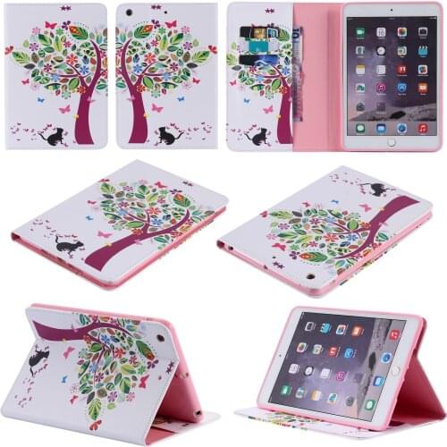 For Apple iPad mini 4 3 2 1 Colorful Tree PU Leather Stand Case Tablet Back Cover for Apple iPad air 3 2 1 iPad 2 3 4 5 6 Case