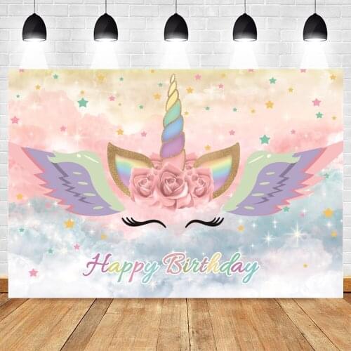 Unicorn Party Backdrop Photography Wing Rainbow Banner Photo Studio Personalise Photo Background Baby Birthday Photophone Props