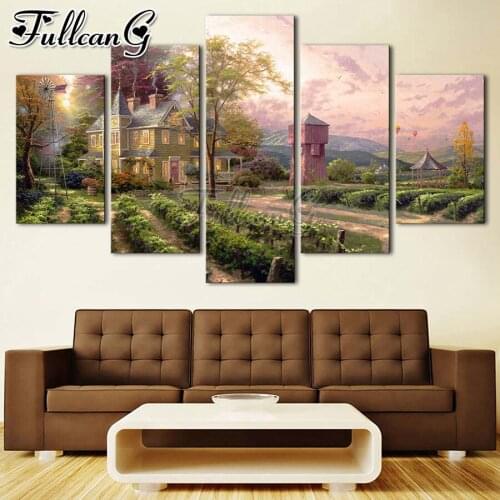 FULLCANG Villa scenery 5 piece diy diamond painting full square round drill 5d mosaic embroidery sale home decoration FC3085