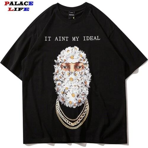 Oversize High Street T Shirt Men 2021 Streetwear Harajuku Rap Masked Man Print Tshirt Half Sleeve Cotton Casual T-Shirt Black