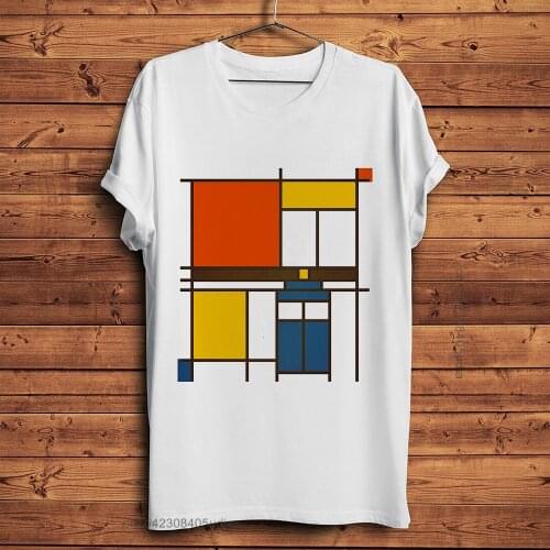 Piet Mondrian Neoplasticism Artist T Shirt Men Summer New White Casual Homme Cool Unisex Streetwear Tshirt