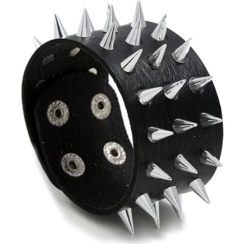 Punk Rock Gothic Bracelet Cuspidal Spikes Rivets Cone Stud Wide Cuff Leather Biker Bangles Wristbands Fashion Woman Man Jewelry