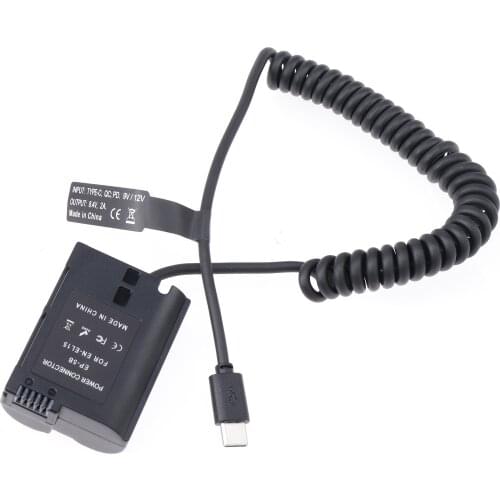 FOTGA EN-EL15 Dummy Battery Adapter +Type C Cable for Nikon D500 D600 D610 D750 D780 D800 D810 D850 Z5 Z6 Z6II Z7 Z7II V