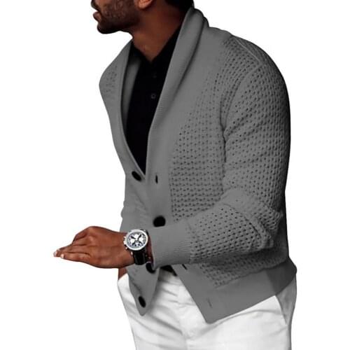 Winter Autumn Men Solid Color Hollow Cardigan Buttons Coat Warm Knit Sweater Long Sleeve Warm Knitted Clothes Fashion Streetwear