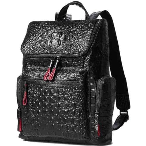 New Brand 100% Cow Genuine Leather Men Backpacks Real Natural Leather Alligator Student Backpack Boy Luxury Business Laptop Bag