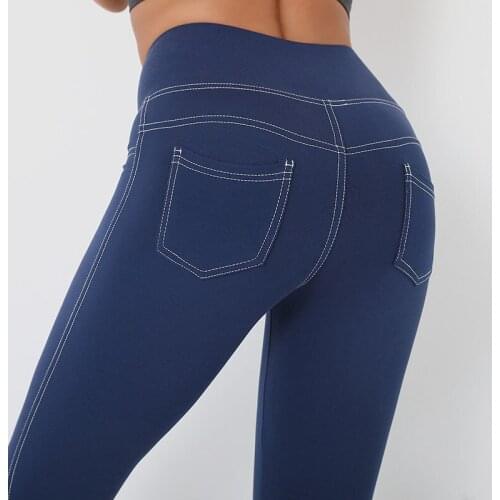 NORMOV High Waist Pocket Leggings Womne Slim Push Up Fitness Legging Jeggings Female New Imitation Cowboy Workout Leggins 7Color