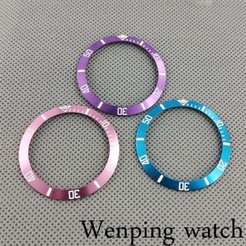 New 38mm high quality blue purple pink aluminum bezel white digital marker Insert fit 40mm watch case mens watch bezel