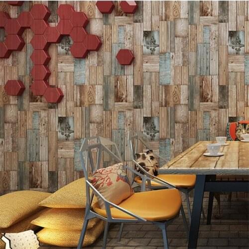 Wallpaper Retro nostalgic color wooden board wood grain mediterranean striped wallpaper living room bedroom background wallpaper