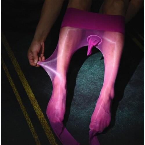 Sexy Men Stocking Super Shiny Glossy 360 Seamless 1D Ultrathin Penile Sheath Women Open Crotch Elastic Slimming Pantyhose