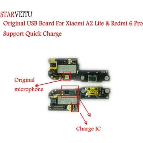 STARVEITU For Xiaomi Mi A2 Lite USB Board Flex Cable Dock Connector Microphone IC Support Quick Charger For Redmi 6 Pro
