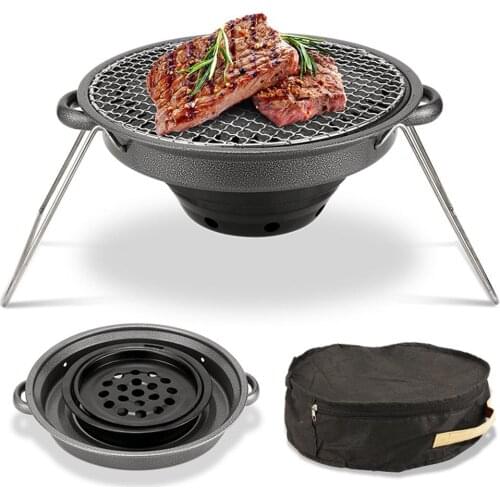 Portable Grill Set Non-Stick Barbecue Stove Foldable BBQ Carbon Fire Oven Baking Tray Steel Grill Net For Outdoor Picnic Camping