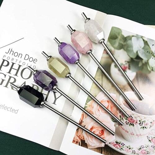 Crystal Healing Straw Stainless Steel Reusable Rose Quartz Straws with Brush Reusable Drinking Straw Stainless Steel Cleaner