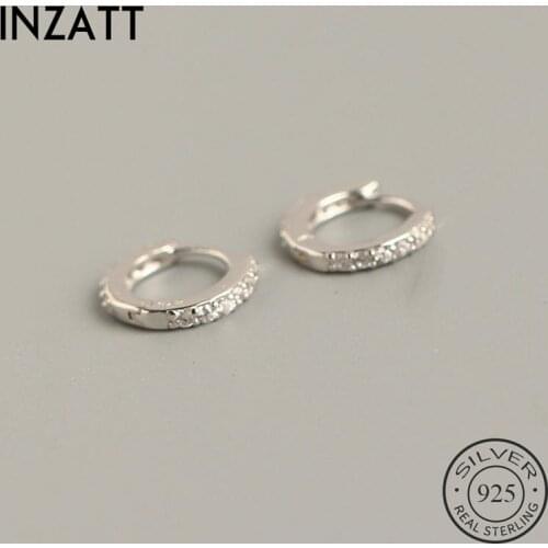 INZATT Real 925 Sterling Silver Zircon Round Hoop Earrings For Fashion Women Party Cute Fine Jewelry MInimalist Accessories