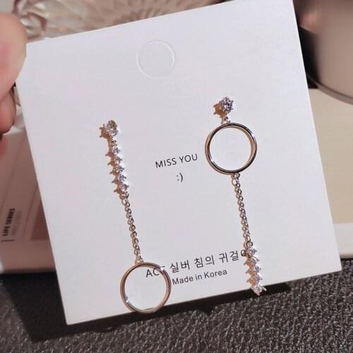 Tremdy Geometric 925 Sterling Silver Cubic Zircon Asymmetric Long Drop Earrings for Women 2020 New Tassel Circle Earring Jewelry