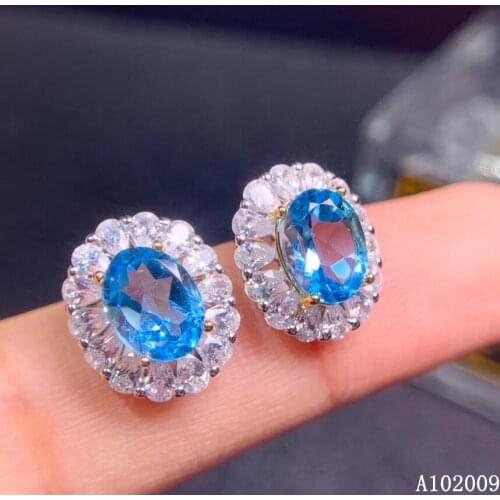KJJEAXCMY 925 sterling silver inlaid natural blue topaz earrings new noble ladies ear stud support test