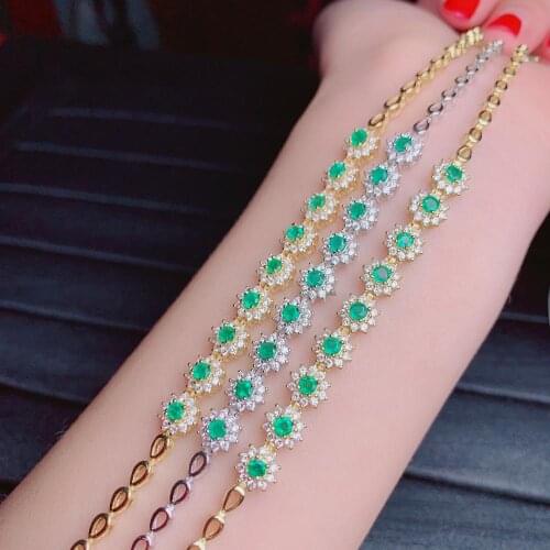 Shilovem 925 sterling silver real green Emerald Bracelets fine Jewelry women trendy wedding plant wholesale 3*3mm dl0303292agml