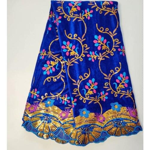 Blue Velvet Lace Fabric with Sequins African Mesh Lace 2019 High Quality Sequins Lace Fabrics for Bridal Lace Materials 5yards