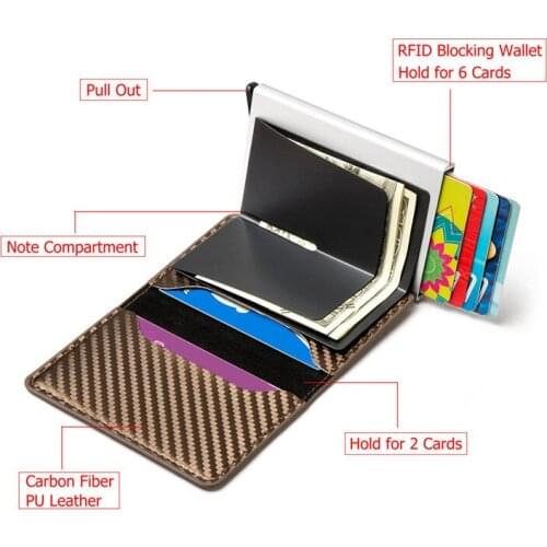 BISI GORO Carbon Fiber Smart Wallet Aluminum Metal Single Box High Quality Men Unisex Card Holder RFID Case 2020 Safety Clutch