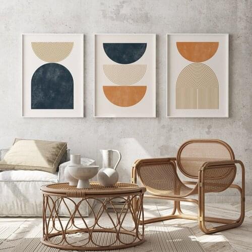 Vintage Abstract Circle lines bundle Room Wall Art Wall Painting Set of 3 Prints Nursery Abstract Painting No Frame Pictures