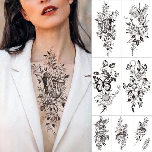 Waterproof Temporary Tattoo Sticker Bird crane flower plant Flash Tattoos butterfly sun moon Body Art Arm Fake Tatoo Women Men