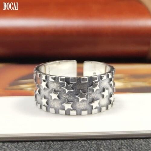 BOCAI Real S925 silver jewelry, gypsophila fashion personality retro fashion opening adjustable woman ring