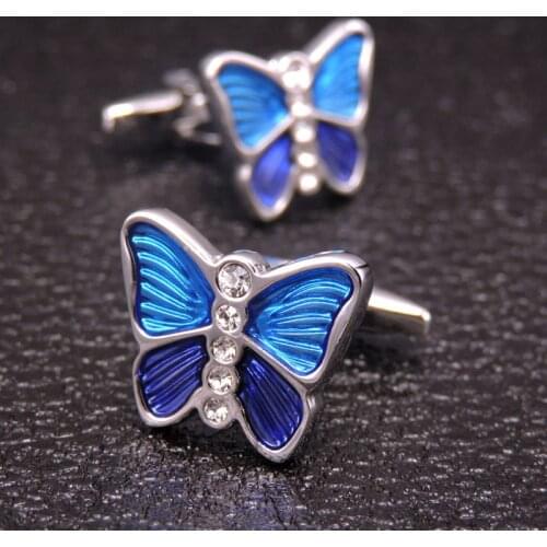 Blue Crystal Butterfly Cufflinks new high quality fashion jewelry brand shirt Cufflinks mens Wedding Shirt badge pin gift