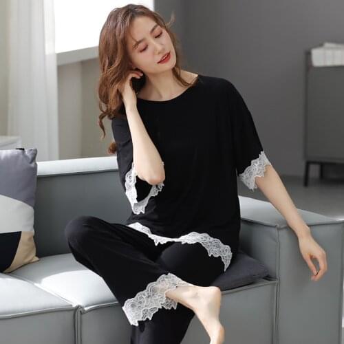 Womens Home Clothes Summer Sleepwear Lounge Set Homewear Female Pajamas Set Trouser Home Suit Home Clothes for Women Loungewear