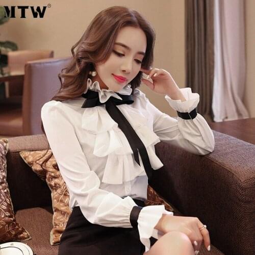 2021 Women Spring Chiffon Blouse Shirt Elegant Bow Office White Shirts Casual Long Sleeve Slim Work Wear Tops
