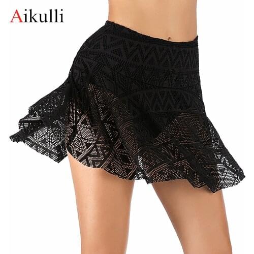 Aikulli Skirt Bikini Sexy Black Crochet Lace Summer Bottom One Piece Hollow Out Swimwear Skirt Women Swimsuit Swim Boyshorts