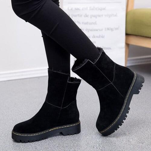 Designer hairy winter boots women thick bottom creepers snow boots nubuck thickening padded ankle boots ladies botas shoes
