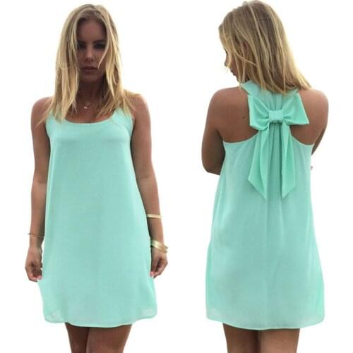 SKMY Summer Outfits For Women 2021 Fashion Back Bow Decoration Evening Party Clubwear Chiffon Dress S-3XL Plus Size Solid Color