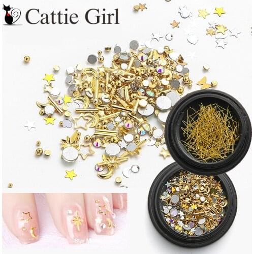 1box Star Moon Nail Rhinestones Constellation Mixed Metal Rivet Decorations Line Nail Galaxy Crystal Accessoires Nail Art Set
