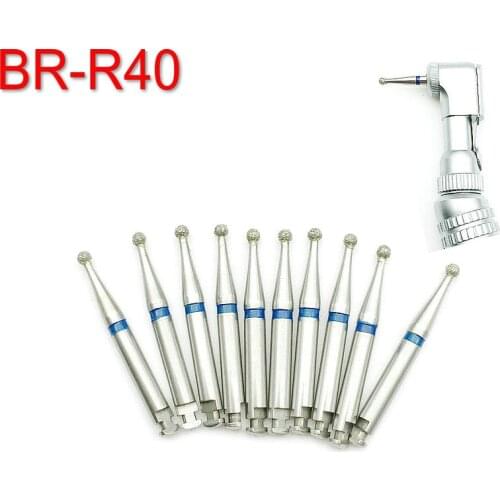 10pcs Low Speed Dental Diamond Burs For RA 2.35mm Shank Handpiece Polisher Trimming Round Head Drill BR-R40