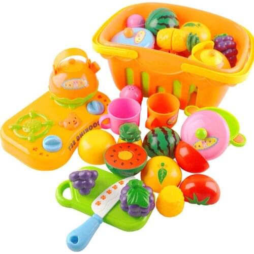 13PCS Kids DIY Kitchen Fruit Vegetable Food Cutting Toy Kitchen Shopping Baskets Cooking Stove Cookware Tool Pretend Play Toy