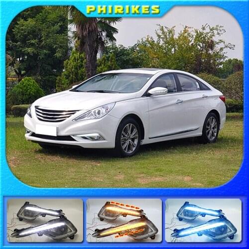 2Pcs DRL fog lamp cover Daytime Running Lights headlight 12V Daylight For Hyundai Sonata 8 2013 2014