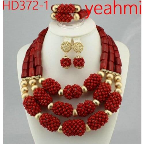 2018 Big Coral Beads African Jewelry Set Fantastic Wedding Coral Bridal Beads Jewelry Set Women Statement Jewelry Set HD372-2