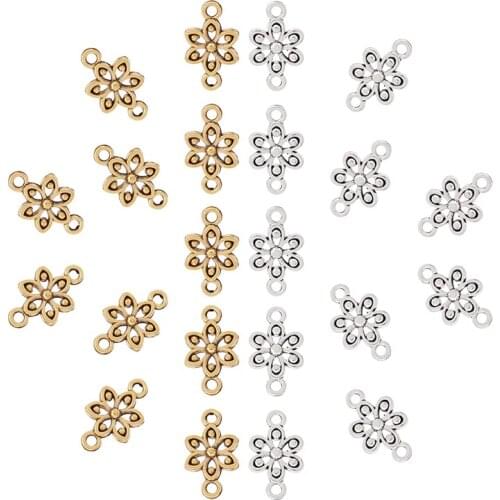 30 x Tibetan Gold/Silver Color Flower Connector Charms for Bracelet Jewelry Making Accessories 17x10mm