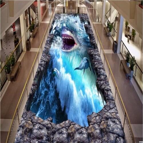 Beibehang papel de parede 3D Wall paper Floor Sea World Shark Outdoor Painting Floor Painting PVC Wear Self-adhesive Wallpaper