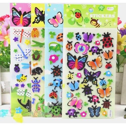 4 Sheets/set insect dragonfly butterfly cute 3D stickers cartoon kids DIY sticker toys scrapbook decoration for boy girl gift