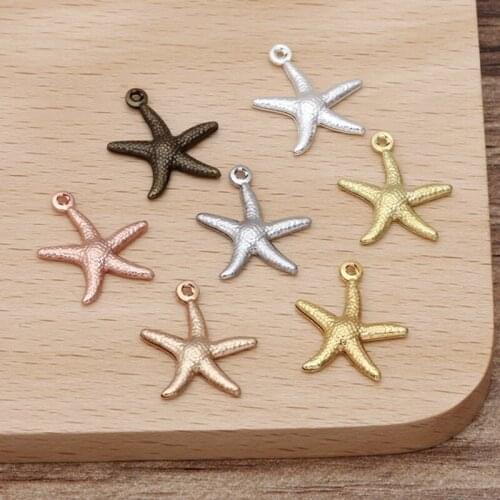 50pcs 15x18mm Gold Starfish Charm Pendants For Bracelet Necklace Jewellry Making Accessories