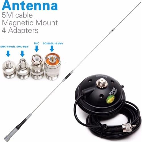 Diamond SG-7500 Dual Band Antenna + Magnetic Mount +SMA-F/SMA-M/BNC/SL16 4 Adapters for Baofeng UV-5R Walkie Talkie Mobile Radio