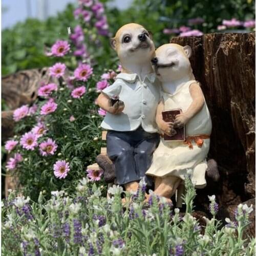 American Garden Simulation Animal Resin Meerkat Lover Statue Accessories Outdoor Figurines Crafts Courtyard Sculpture Decoration