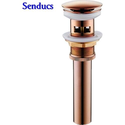 Free shipping rose gold basin drain with push down pop-up bathroom basin drain by solid brass water waste basin sink drain